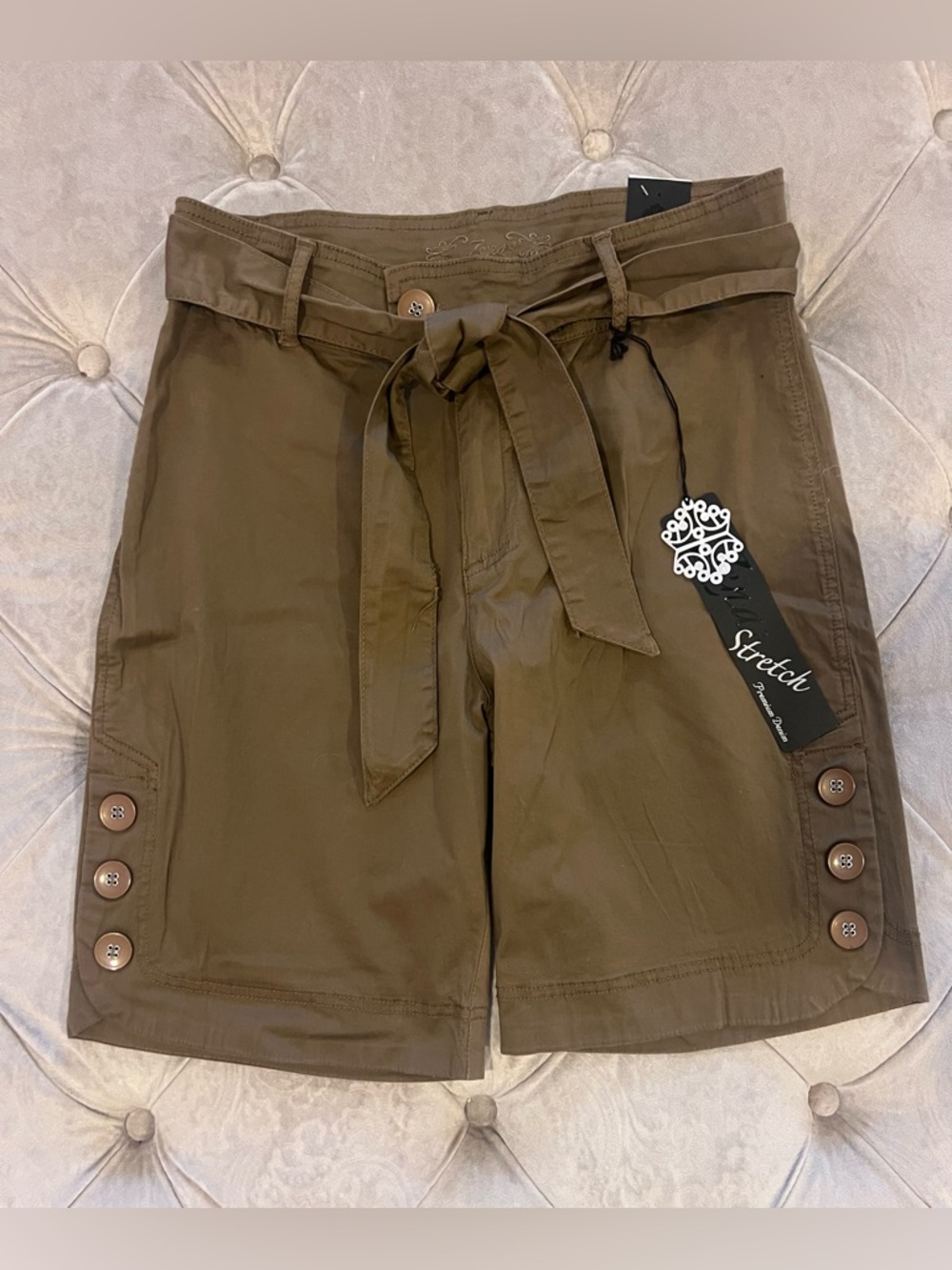 Zena Olive-Brown Paperbag Waist Shorts Size 8